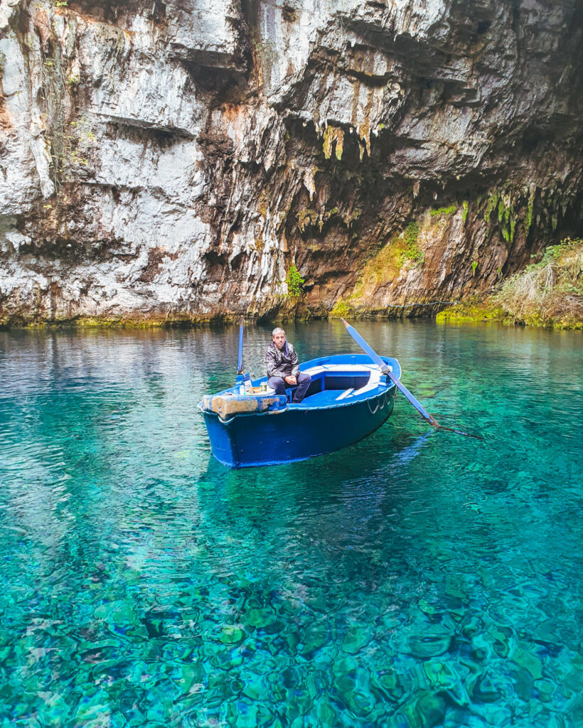 Guide in boat at Melissani Cave