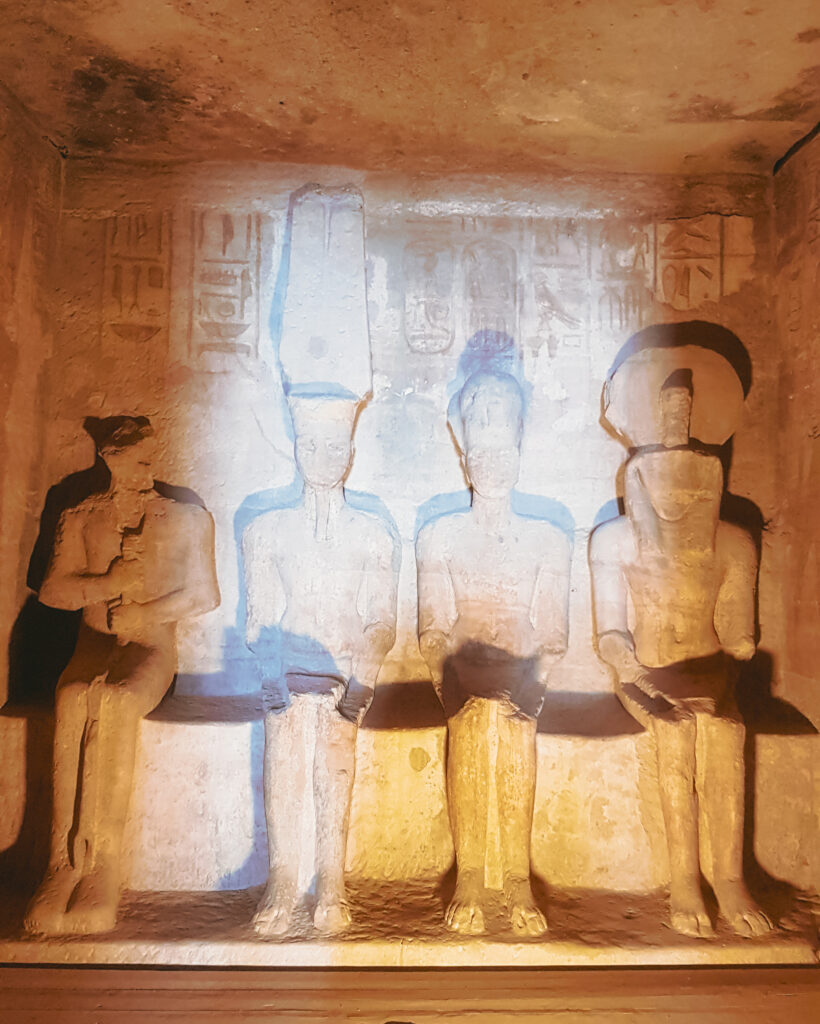 Ramses II, Ra-Horakhty, Ptah and Amun-Ra depicted in the sanctuary at the rear of Abu Simbel