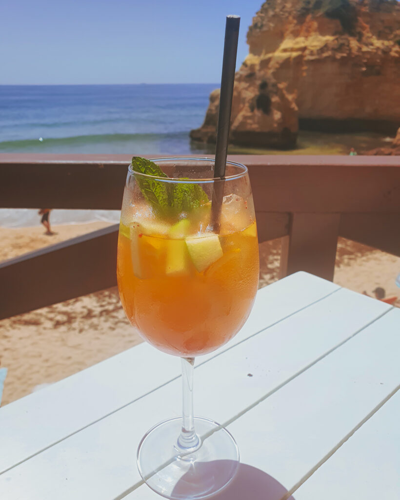 Deep in the Algarve - Sangria and view of the beach from Canico Restaurant at Prainha Clube, Alvor