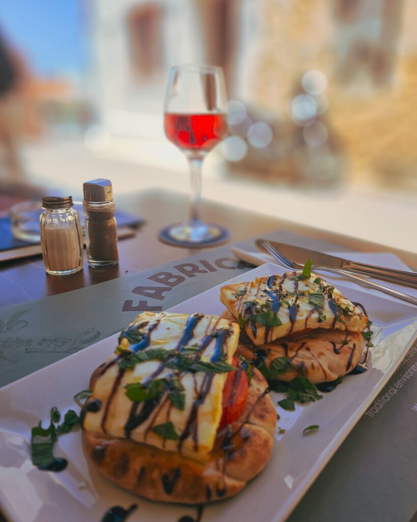 Koutouloufari - dining at Fabrica. Haloumi on pita